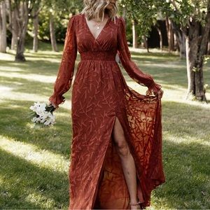 Terracotta Textured Maxi Dress, Long Sleeve